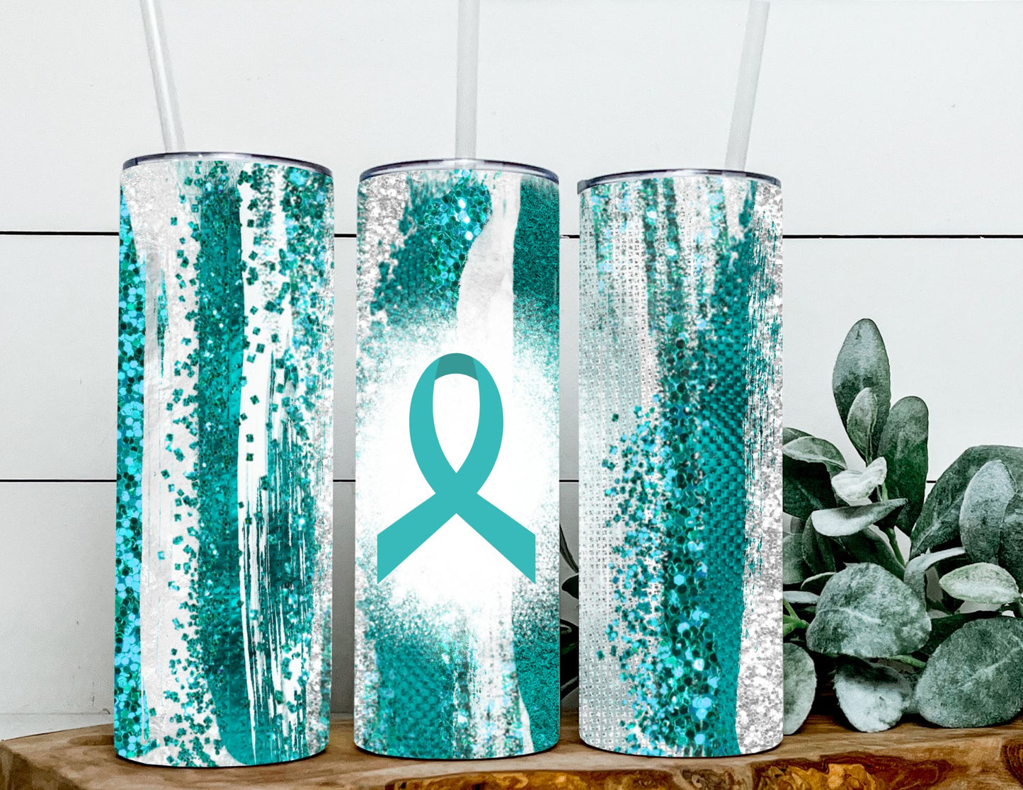Ovarian Cancer Teal Ribbon Glitter