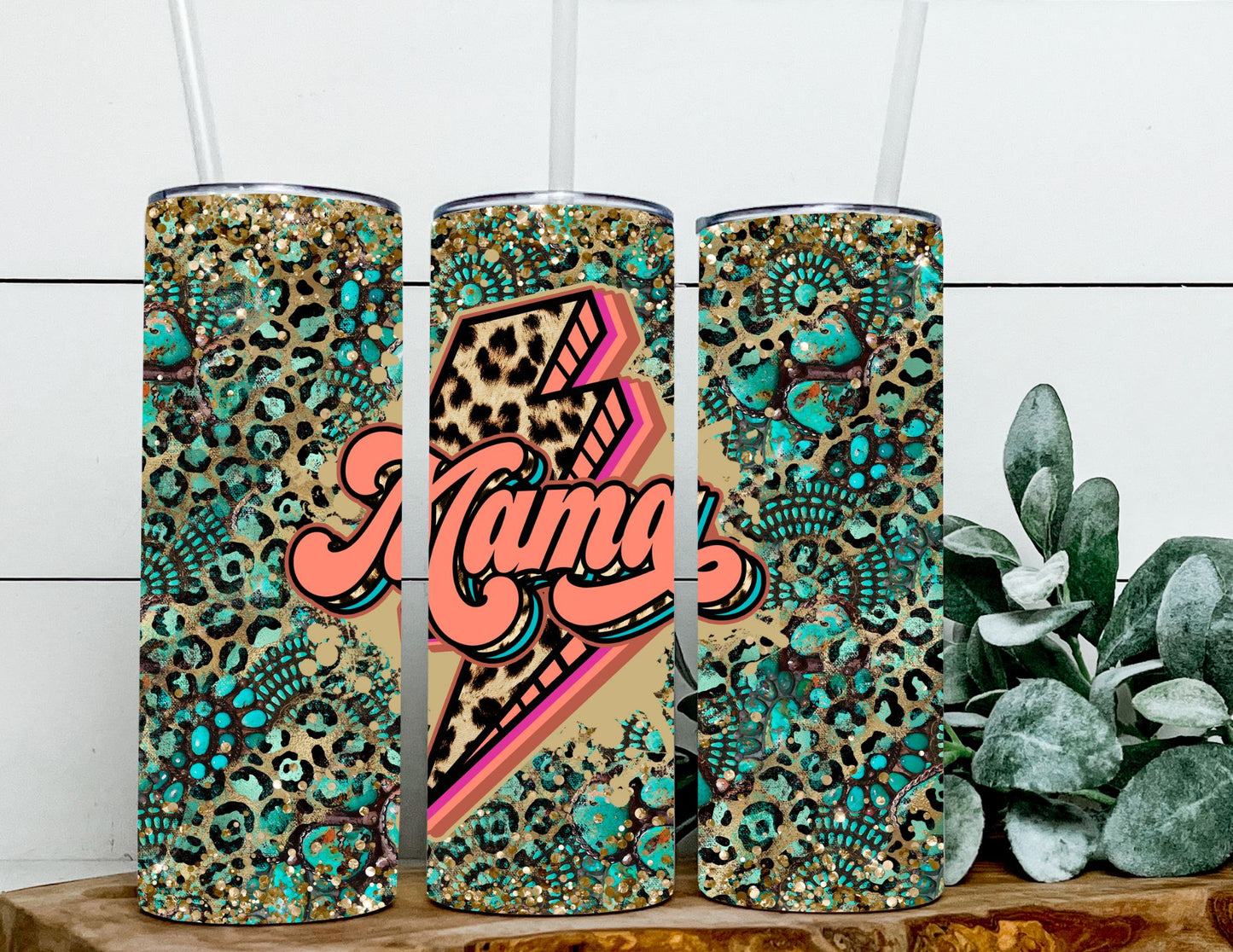 Mama Teal Leopard Lightening Bolt