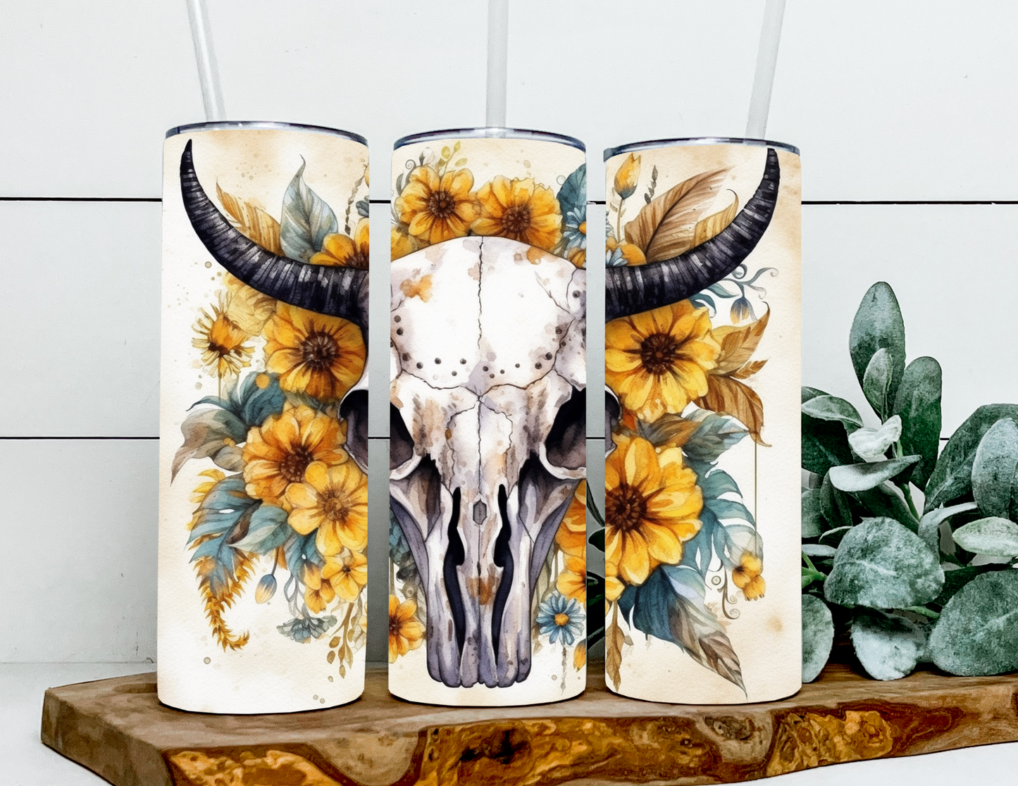 Boho Steer Skull Sunflower