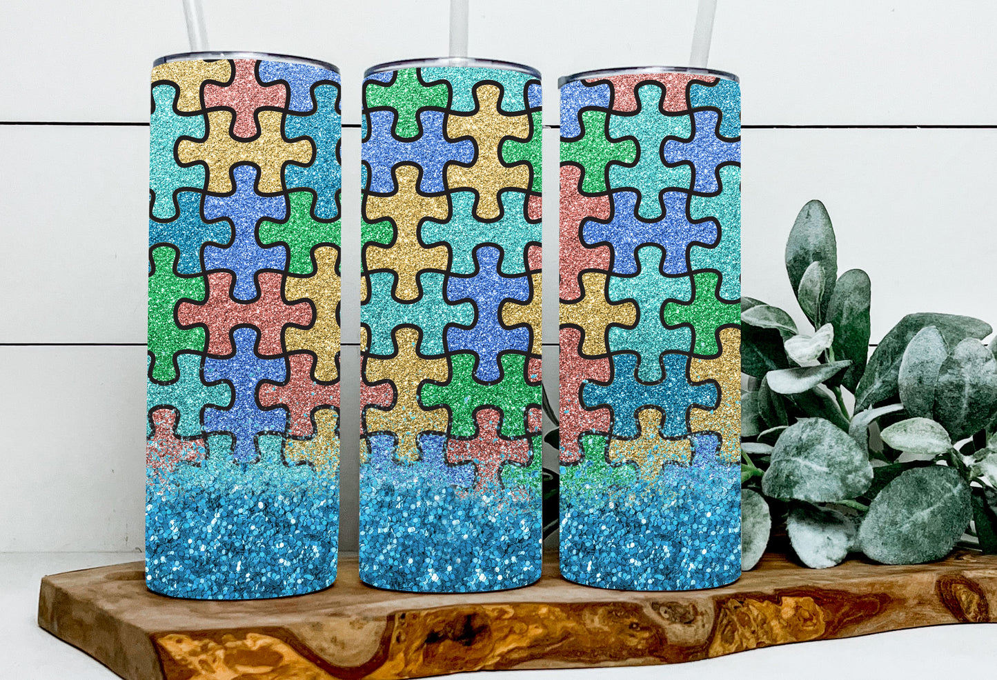 Autism glitter puzzle pieces