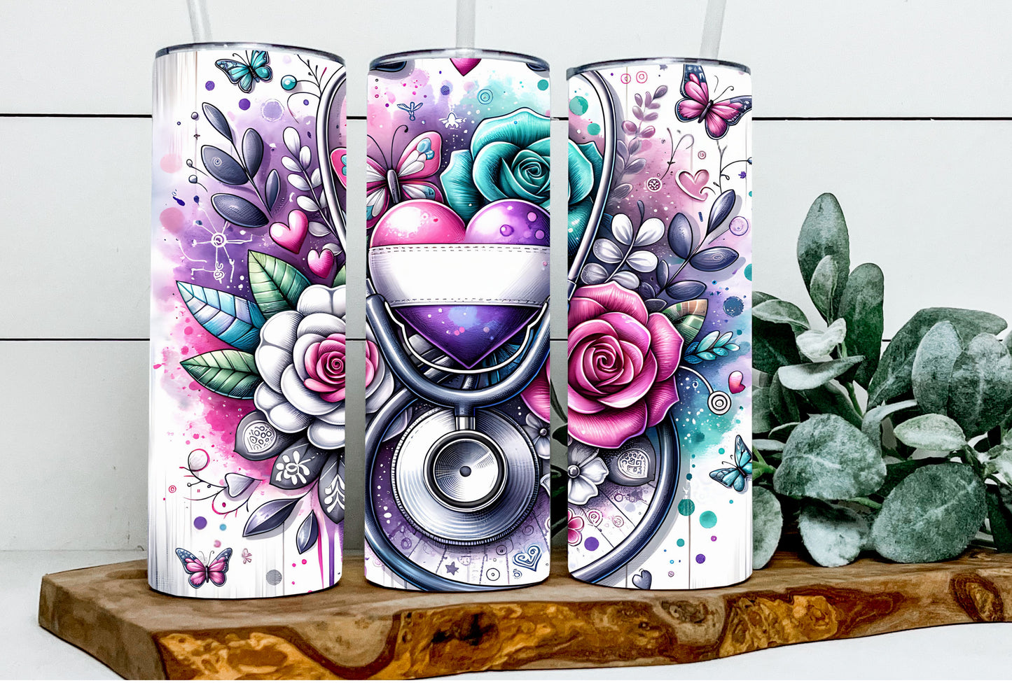 Floral Stethoscope with Custom Name