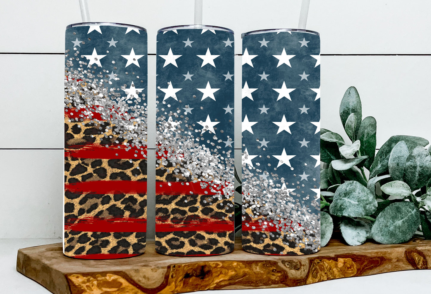 American Flag Leopard White Faded Stripe