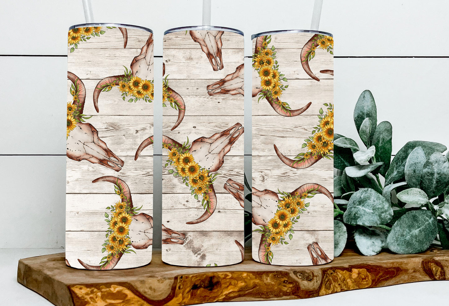 Boho Multi Steer Skull Sunflower