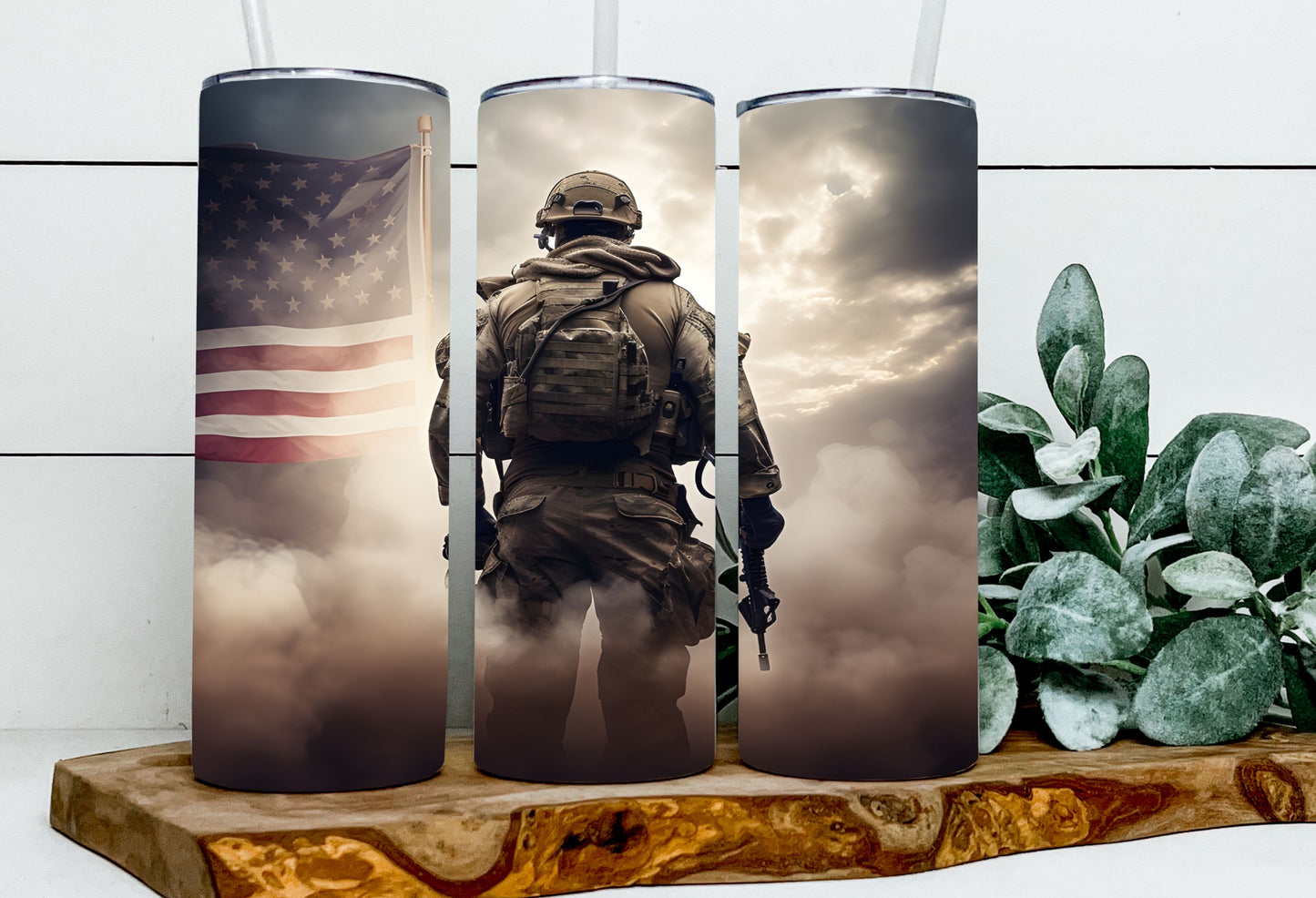 American Soldier Facing Flag