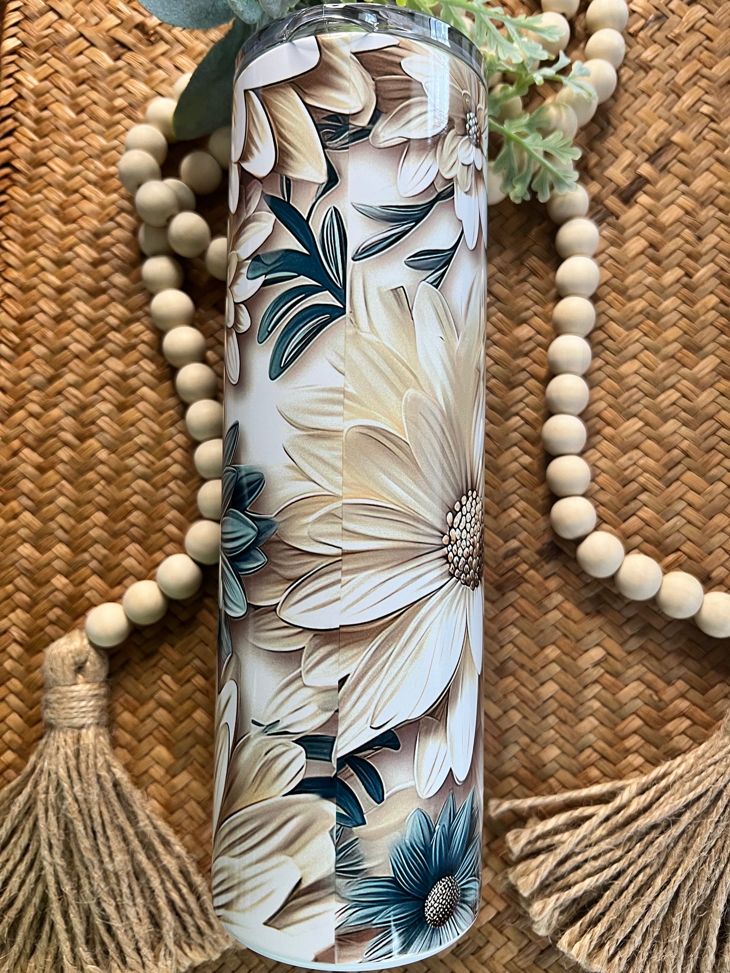 3D powder blue floral