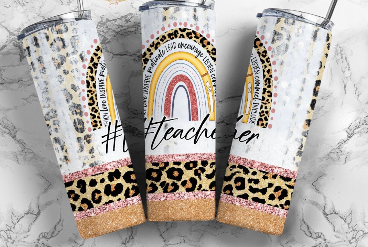 Teacher Grunge Leopard Rainbow