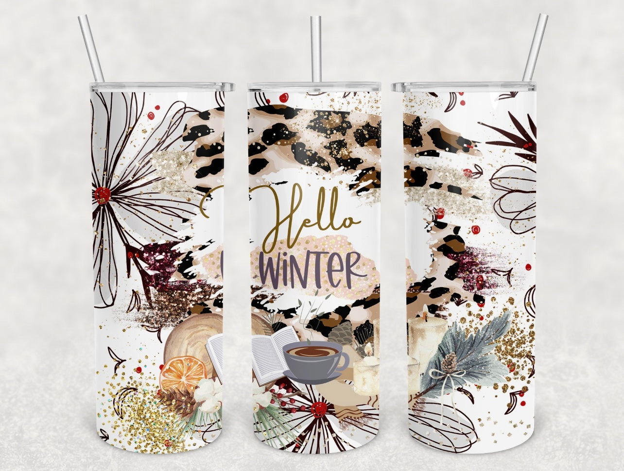 Hello Winter Coffee Cup White Background