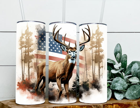 Deer Buck American Flag