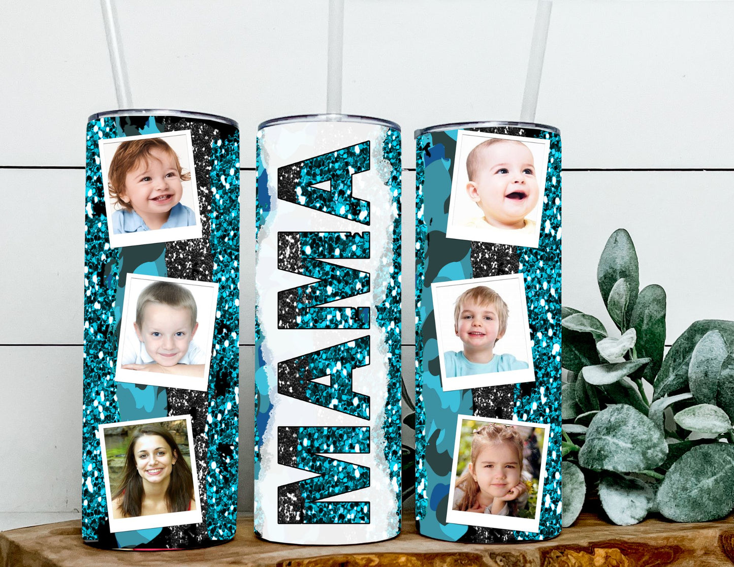 Mama Blue Glitter Photo Tumbler