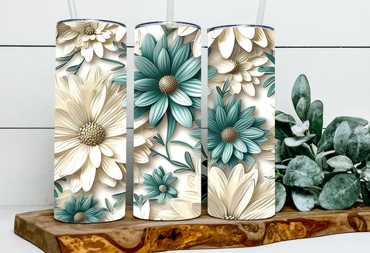 3D powder blue floral