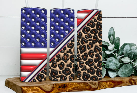3D USA Flag Leopard Puff
