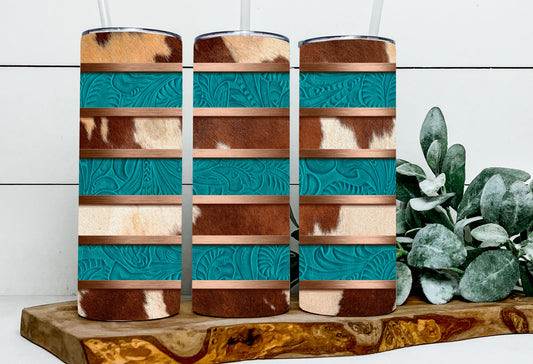 Cowhide Turquoise Leather Stripes
