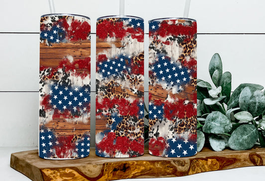 American Flag Glitter Animal Print Wood