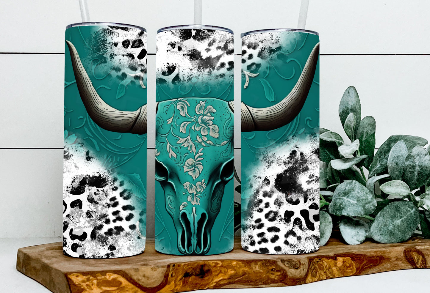 Steer Head Turquoise Leopard Print
