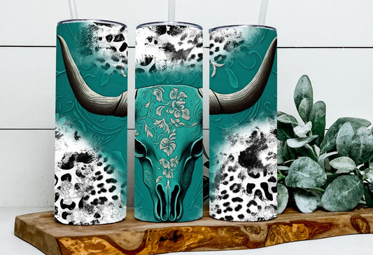 Steer Head Turquoise Leopard Print