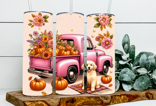 Floral Fall Pink Vintage Truck