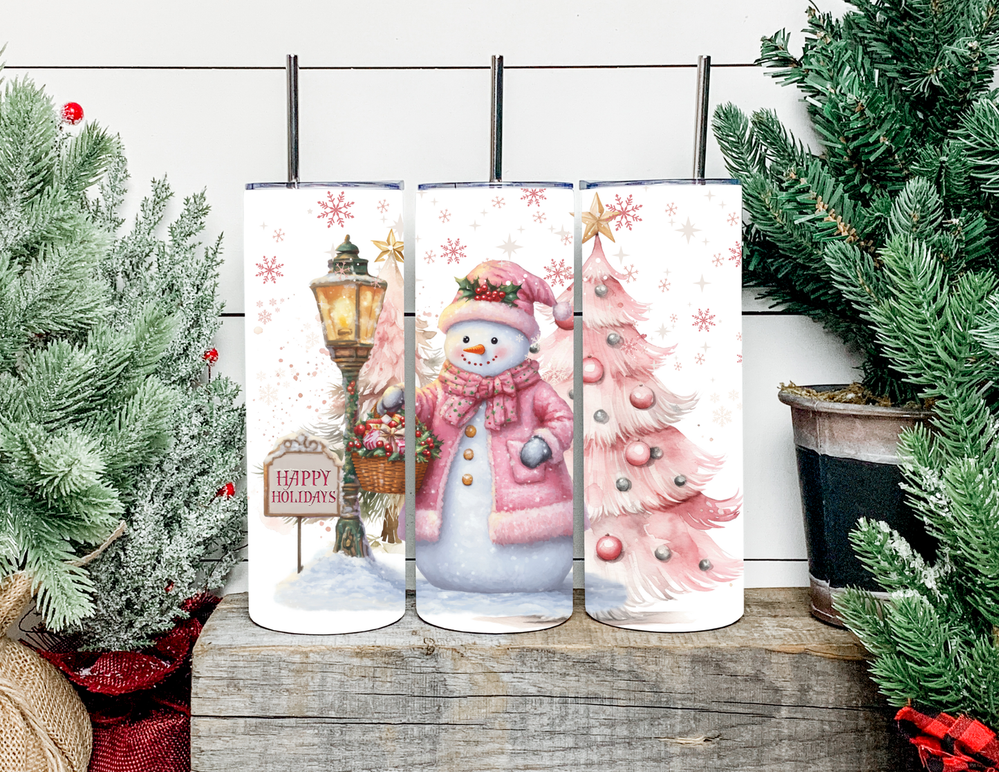 Happy Holidays Pink Snowman