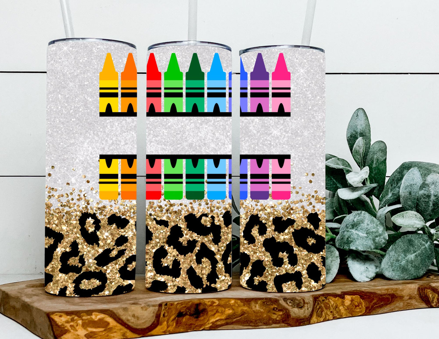 Custom Glitter Leopard Crayons Teacher