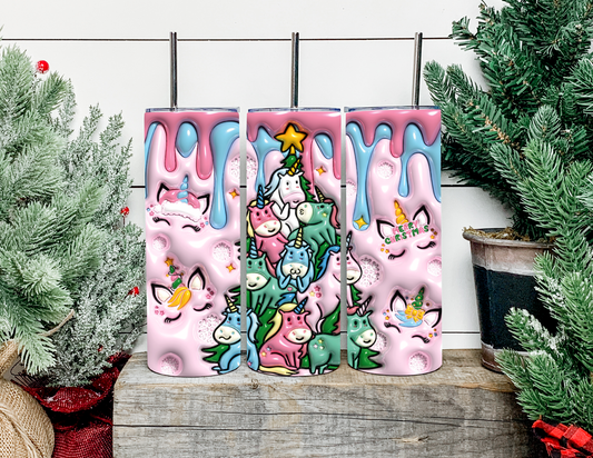 Merry Christmas Unicorns 3d Puff