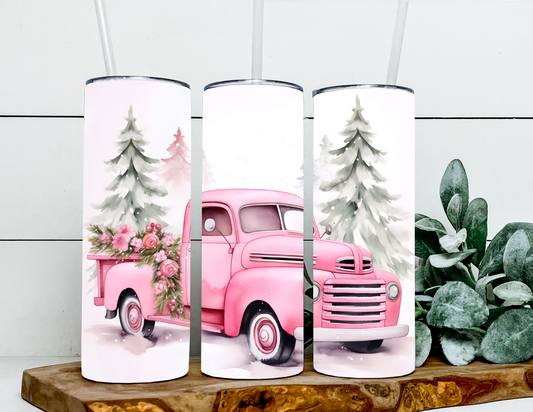 Pink Vintage Winter Truck