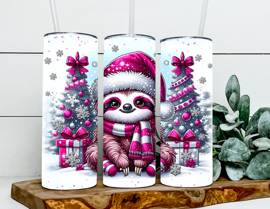 Holly Berry Pink Christmas Sloth