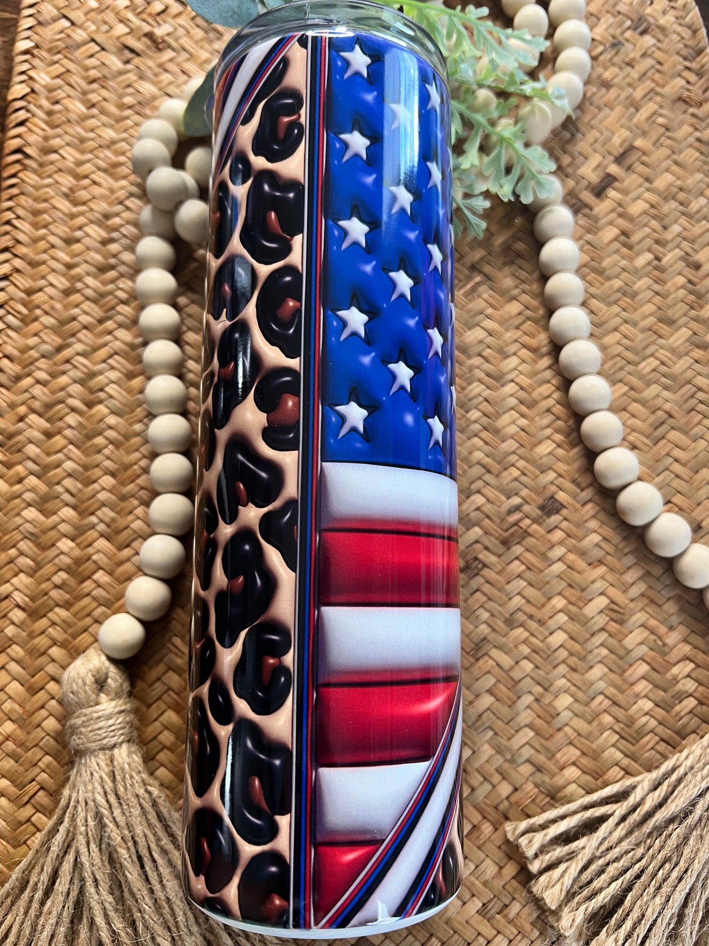3D USA flag leopard puff