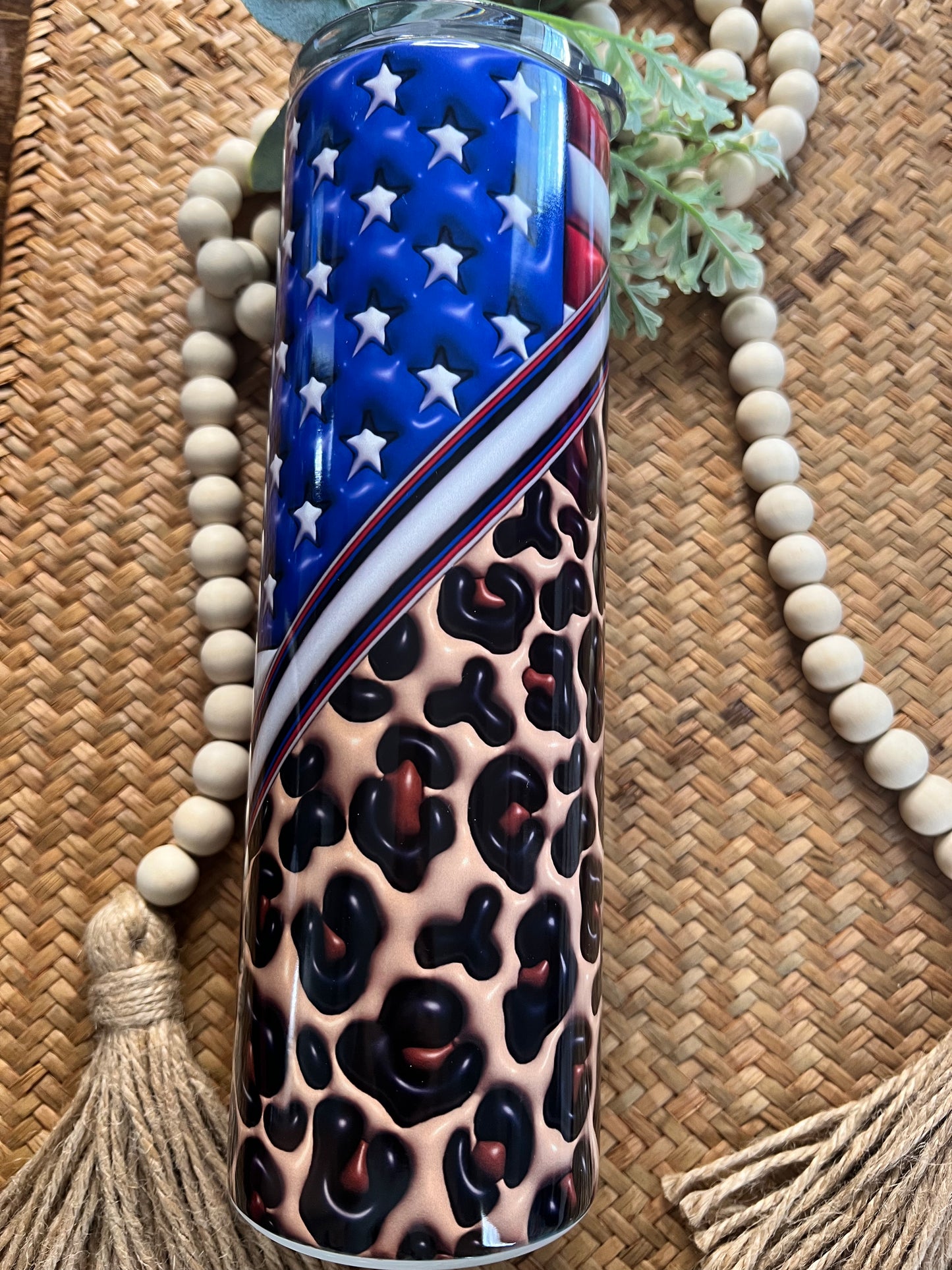 3D USA flag leopard puff