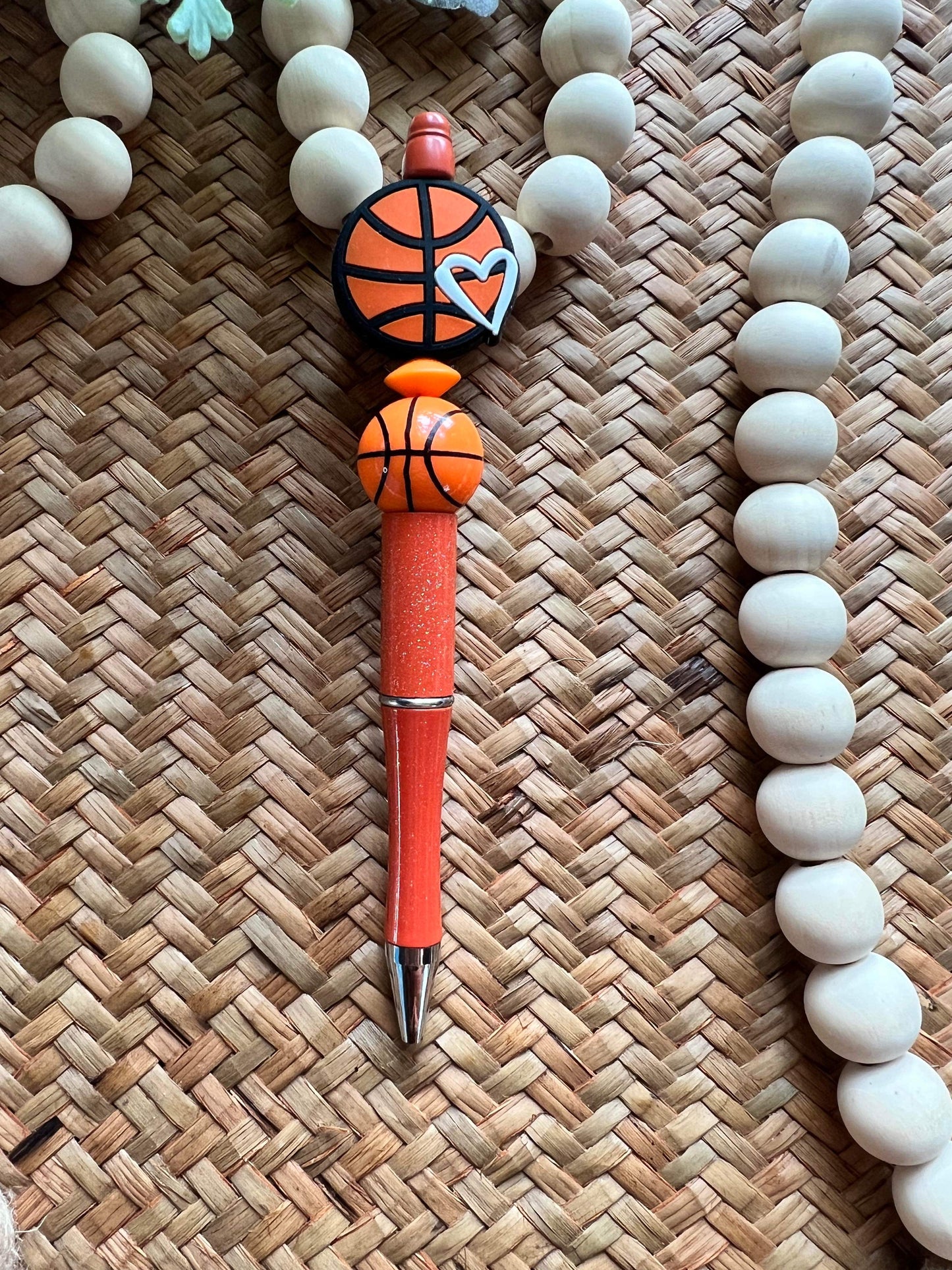 Basketball heart beaded pen