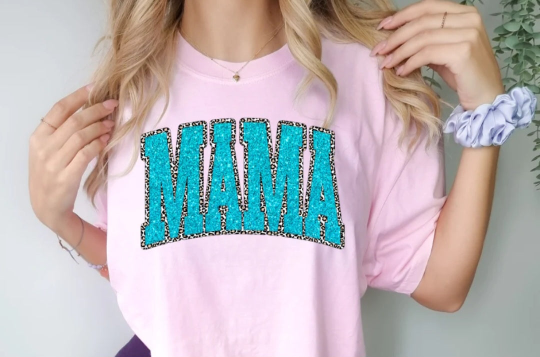 Mama Teal Faux Glitter A12