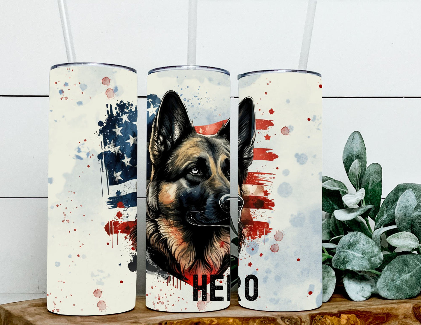 German Shepard Hero American Flag