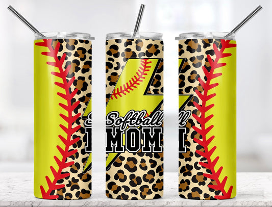 Softball Mom Leopard Lightning Bolt