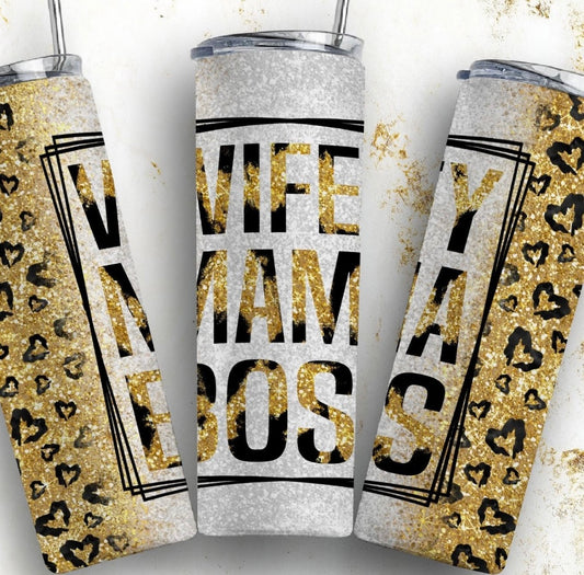 Wifey Mama Boss Gold Leopard Glitter